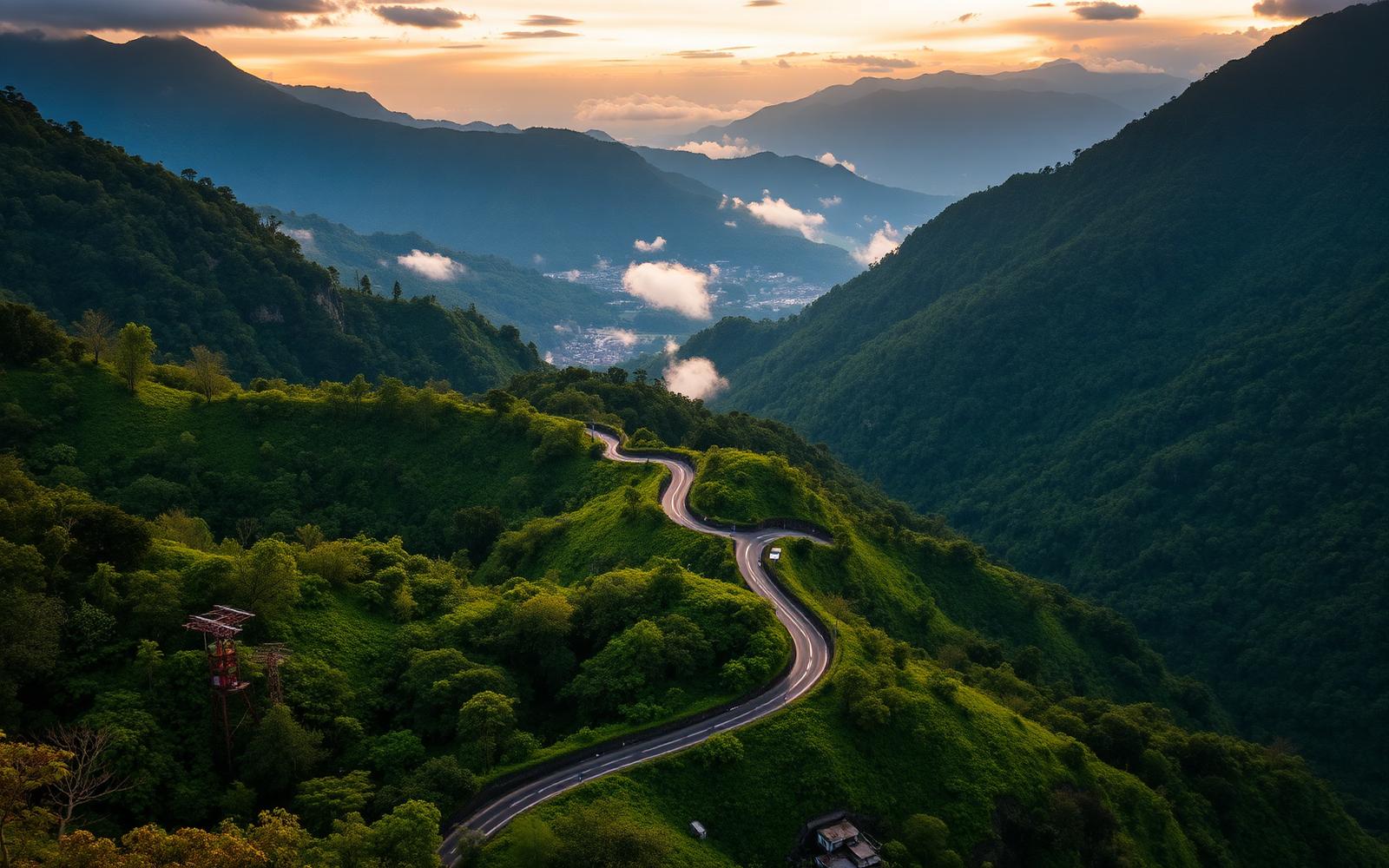 Carretera de montaña en los Andes colombianos entre Villeta y Bogotá